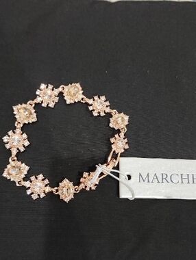 Marchesa Rose Gold Floral Crystal Link Bracelet